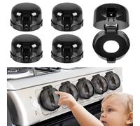 5-Pack Stove Knob Covers for Child Safety - Universal Size Gas Stove Knob Covers with Adhesive, Heat-Resistant Baby Proof Stove Knob Covers, Dual-Key Oven Knob Covers for Child Safety and Pet (Black)
