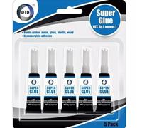 5 Pack Super Glue 3g Tubes - All-Purpose Strong Adhesive, Heavy Duty, Fast-Acting Premium Superglue
