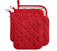 5 Pack Terry Cloth Pot Holders for Kitchen Heat Resistant, 7 x 7 Inch Insulated Oven Square Hot Pads, Potholders Sets for Kitchen Cooking and Baking (Red)