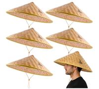5 Pack Traditional Chinese Rice Hat - Handwoven Bamboo Straw Conical Hat Natural Asian Oriental Coolie Hat | Sun Protection Cosplay Samurai Hat for Outdoor Farming Garden Fishing Costume Party