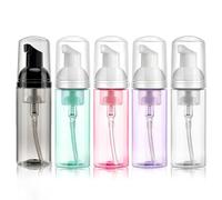 5 Pack Travel Foam Pump Bottle, 60 ml/2 oz Foaming Soap Dispenser, Clear PET Foam Pump Bottle for Hand Soap, Shampoo, Facial Cleanser, and Baby Wash, Multicolor