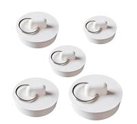5 Pack Universal Drain Stoppers, White Rubber Seal Plugs with Hanging Loops, Multi-Purpose Sink & Bath Stoppers for Kitchen Bathroom Bathtub, Watertight Replacement Plugs Set