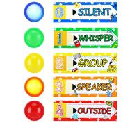 5 Pack Voice Level Lights Classroom Kits - Battery Operated Push Button Lights and Magnetic Rules Poster Chart for Back to School Teachers, Classroom Management Tool