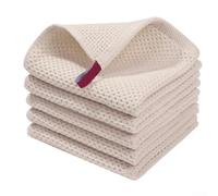 5-Pack Waffle Weave Kitchen Towels Pure Cotton - Super Absorbent Dish Cloths for Drying Dishes & Counters - Soft Reusable Cleaning Rags with Hanging Loop 30x30cm(Rice white)