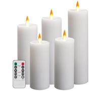 5 Pack White Flameless LED Candles, Realistic Flickering Flame Wax Candles with Remote Control, Soft Natural Light Wax Body, 5.5cm D 14.5/15.5/17.5/19.5/21.5cm, Indoor Outdoor Wedding Home Decor