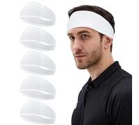 5 Pack White Sports Headband for Men, Breathable Mesh Design, Reused & Washed Mens Headband Sweat Bands for Running Yoga Fitness Workout
