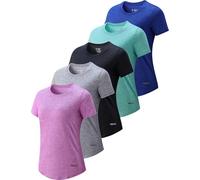 5 Pack: Women's Dry Fit Short Sleeve T Shirts, Athletic Workout Tee Tops for Gym Yoga Running, Blue/Gray/Black/Aqua/Light Lavender, M