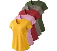 5 Pack: Women's Dry Fit Short Sleeve T Shirts, Athletic Workout Tee Tops for Gym Yoga Running, Olive/Taupe/Gold/Burnt Orange/Dusty Rose, L