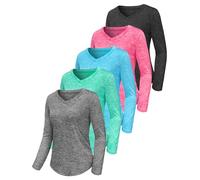 5 Pack Women's Gym Shirts Tops Long Sleeve Tee Yoga Running Top Workout T-Shirt Lightweight Moisture Wicking Quick Dry UPF 50+ Sun Protection Loose Fit V-Neck for Ladies Set1 M