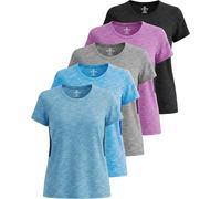 5 Pack: Womens Quick Dry Fit Dri Fit Active Wear Yoga Workout Athletic Tops Essentials Clothes Running Gym Zumba Exercise Ladies Short Sleeve Crew Scoop Neck Moisture Wicking Tees T-Shirt - Set 4,XXL