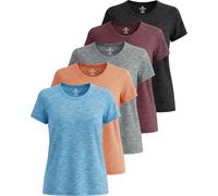 5 Pack: Womens Quick Dry Fit Dri Fit Active Wear Yoga Workout Athletic Tops Essentials Clothes Running Gym Zumba Exercise Ladies Short Sleeve Crew Scoop Neck Moisture Wicking Tees T-Shirt - Set 2,S