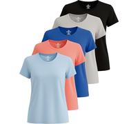 5 Pack: Womens Quick Dry Fit Dri Fit Active Wear Yoga Workout Athletic Tops Essentials Clothes Running Gym Zumba Exercise Ladies Short Sleeve Crew Scoop Neck Moisture Wicking Tees T-Shirt - Set 10,M