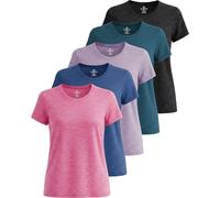 5 Pack: Womens Quick Dry Fit Dri Fit Active Wear Yoga Workout Athletic Tops Essentials Clothes Running Gym Zumba Exercise Ladies Short Sleeve Crew Scoop Neck Moisture Wicking Tees T-Shirt - Set 2,L
