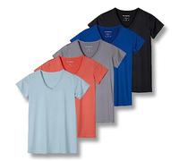 5 Pack: Womens V Neck T-Shirt Ladies Yoga Top Athletic Tees Active Wear Gym Workout Zumba Exercise Running Essentials Quick Dry Fit Dri Fit Moisture Wicking Basic Clothes - Set 10,M
