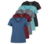 5 Pack: Womens V Neck T-Shirt Ladies Yoga Top Athletic Tees Active Wear Gym Workout Zumba Exercise Running Essentials Quick Dry Fit Dri Fit Moisture Wicking Basic Clothes - Set 8,S