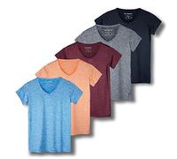 5 Pack: Womens V Neck T-Shirt Ladies Yoga Top Athletic Tees Active Wear Gym Workout Zumba Exercise Running Essentials Quick Dry Fit Dri Fit Moisture Wicking Basic Clothes - Set 2,S