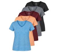 5 Pack: Womens V Neck T-Shirt Ladies Yoga Top Athletic Tees Active Wear Gym Workout Zumba Exercise Running Essentials Quick Dry Fit Dri Fit Moisture Wicking Basic Clothes - Set 2,XL