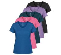5 Pack: Womens V Neck T-Shirt Ladies Yoga Top Athletic Tees Active Wear Gym Workout Zumba Exercise Running Essentials Quick Dry Fit Dri Fit Moisture Wicking Basic Clothes - Set 7,XXL
