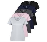 5 Pack: Womens V Neck T-Shirt Ladies Yoga Top Athletic Tees Active Wear Gym Workout Zumba Exercise Running Essentials Quick Dry Fit Dri Fit Moisture Wicking Basic Clothes - Set 6,XL