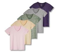 5 Pack: Womens V Neck T-Shirt Ladies Yoga Top Athletic Tees Active Wear Gym Workout Zumba Exercise Running Essentials Quick Dry Fit Dri Fit Moisture Wicking Basic Clothes - Set 14, M