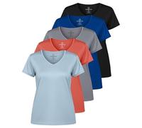 5 Pack: Womens V Neck T-Shirt Ladies Yoga Top Athletic Tees Active Wear Gym Workout Zumba Exercise Running Essentials Quick Dry Fit Dri Fit Moisture Wicking Basic Clothes - Set 10,S