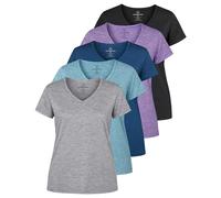 5 Pack: Womens V Neck T-Shirt Ladies Yoga Top Athletic Tees Active Wear Gym Workout Zumba Exercise Running Essentials Quick Dry Fit Dri Fit Moisture Wicking Basic Clothes - Set 1,M