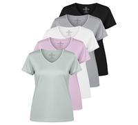 5 Pack: Womens V Neck T-Shirt Ladies Yoga Top Athletic Tees Active Wear Gym Workout Zumba Exercise Running Essentials Quick Dry Fit Dri Fit Moisture Wicking Basic Clothes - Set 9,S