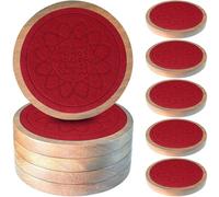 5 Pack Wood Coasters for Drinks, Minacun Absorbent Coaster Set, Drinks Coasters for Coffee Tabletop Protection, Non-Slip, Non-Stick, Suitable for Kinds of Cups Wooden Table Drink, 4.3 Inch Red