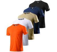 5 Pack Workout Shirts for Men - Activewear Tops Gym Shirts Dry Fit Mesh Moisture Wicking Running Fitness Short Sleeve Crewneck Sports Athletic T-Shirts 5P03-2XL