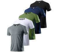 5 Pack Workout Shirts for Men - Activewear Tops Gym Shirts Dry Fit Moisture Wicking Running Short Sleeve Athletic T-Shirts 5P04-L