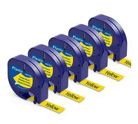 5-Pack Yellow Plastic Replacement for Dymo LetraTag Label Tape 12mm x 4m | 91202 Compatible with Dymo Letra Tag LT-100H LT-100T XR Label Maker, by Wonfoucs