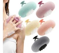 5 Packs Bath Sponge Shower Loofah, 2 in 1 Exfoliating Body Scrubber Exfoliator Net Sponges with Finger Rings, Super Soft Sunflower Suction Cup Bath Ball for Women Men