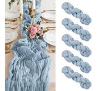 5 Packs Dusty Blue Cheesecloth Table Runner, 10FT Gauze Bobo Table Decor for Wedding Reception, Boho Rustic Wedding Party Decor