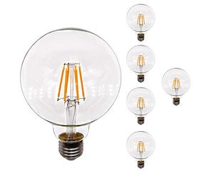 5 Packs E27 Spiral Lamp Holder G95 LED Retro Bulb, How many wicks are inside, how many watts will be there (6W, 220V, Non-Dimmable) Warm Color 2200k