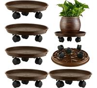 5 Packs Extra-large Plant Caddy with Wheels 15" Rolling Plant Stands Heavy-duty Plant Dolly Plastic Planter Roller Base Pot Movers Plant Saucer on Wheels Indoor Outdoor Plant Tray Coaster, Matte brown