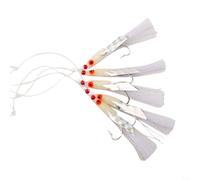 5 Packs Mackerel Feathers Fishing Lure Rigs 5 Hooks Sabik-i Bait System With Luminous Beads Red White Flash For Deep Sea Herring Mackerel Fishing Pack of 5