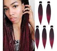 5 Packs Pre Stretched Braiding Hair Extensions Synthetic Natural Braid Crochet Yaki Hair Hot Water Setting Professional Soft Easy Braids 20 inches Black to Dark Red