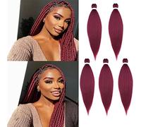 5 Packs Pre Stretched Braiding Hair Extensions Synthetic Natural Braid Crochet Yaki Hair Hot Water Setting Professional Soft Easy Braids 20 inches Dark Red