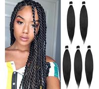 5 Packs Pre Stretched Braiding Hair Extensions Synthetic Natural Braid Crochet Yaki Hair Hot Water Setting Professional Soft Easy Braids 20 inches Jet Black