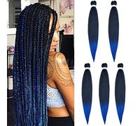 5 Packs Pre Stretched Braiding Hair Extensions Synthetic Natural Braid Crochet Yaki Hair Hot Water Setting Professional Soft Easy Braids 20 inches Black to Dark Blue