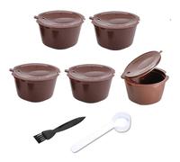 5 Packs Reusable Coffee Capsule Refillable Coffee Filters Coffee Capsule Cups with 1 Plastic Spoon and 1 Cleaning Brush Reusable Coffee Capsules Filter Cups Pods for Ground Coffee