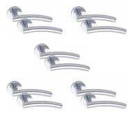 5 Pair Arched T-Bar Door Handles Polished Chrome Finish - Golden Grace