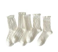 5 Pair Cute Socks for Women Coquette Cable Knit Ruffle Socks Cottagecore Ankle Frilly Socks Japanese kawaii Heart Socks, Milky White, One Size
