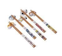 5 Pair Japanese Asian Bamboo Chopsticks Set with Ceramic Neko Cats Rest 5 Pairs In Gift Box Packaging