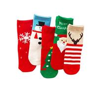 5 Pair Kids Christmas Socks Winter Warm Socks with Cotton Christmas Element Pattern Christmas Party Favors Red Size L