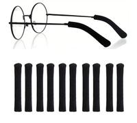 5 Pair Knitted Eyeglass Ankle Covers, Anti Slip Glasses Arm Covers & Ear Cushions, Soft Cotton Temple Tips Sleeve Retainer for Men Women Teens, Stop Glasses Slipping for Sports Work Study(Black)
