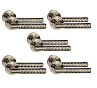 5 Pair Knurled Diamond Cut T-Bar Internal Door Handles Antique Brass Finish - Golden Grace