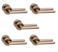 5 Pair Leon Design Door Handles Antique Brass Finish - Golden Grace