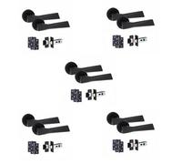 5 Pair Modern Aura Design Matt Black Internal Door Handles Round Rose 3" Ball Bearing Hinges And 2.5" Tubular Latch - Golden Grace