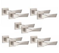 5 Pair Modern Aura Design Satin Nickel Premium Internal Door Handles Square Rose - Golden Grace